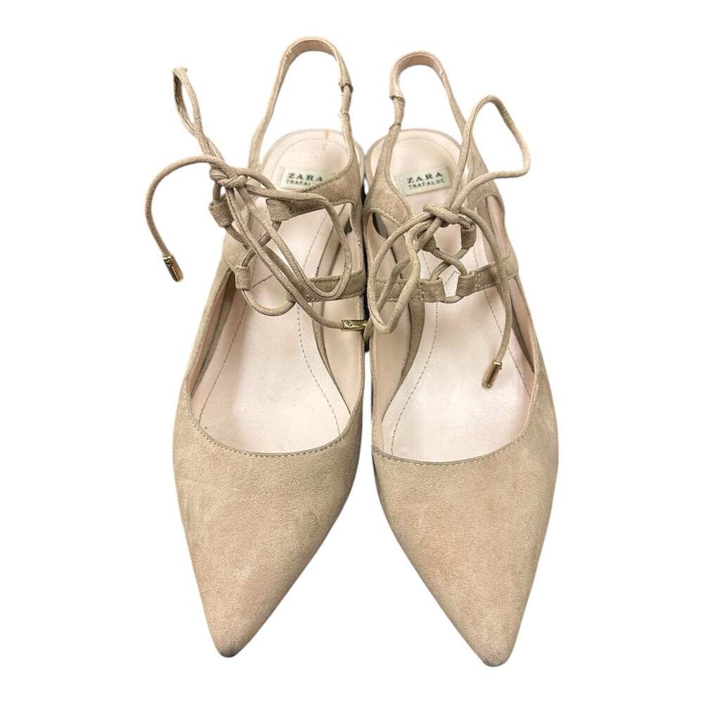 Zara Suede Lace-up Heels in Nude Pointed Toe Sz 37